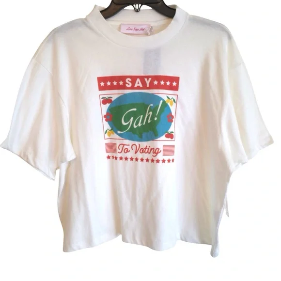 Lisa Says Gah Graphic VOTE Short Sleeve Cropped Oversized Tee Shirt Size Medium - Picture 2 of 7